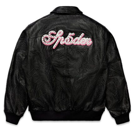 Sp5der Black Debossed Web Leather Jacket