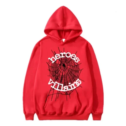 Sp5der x Heroes and Villains Hoodie Red color